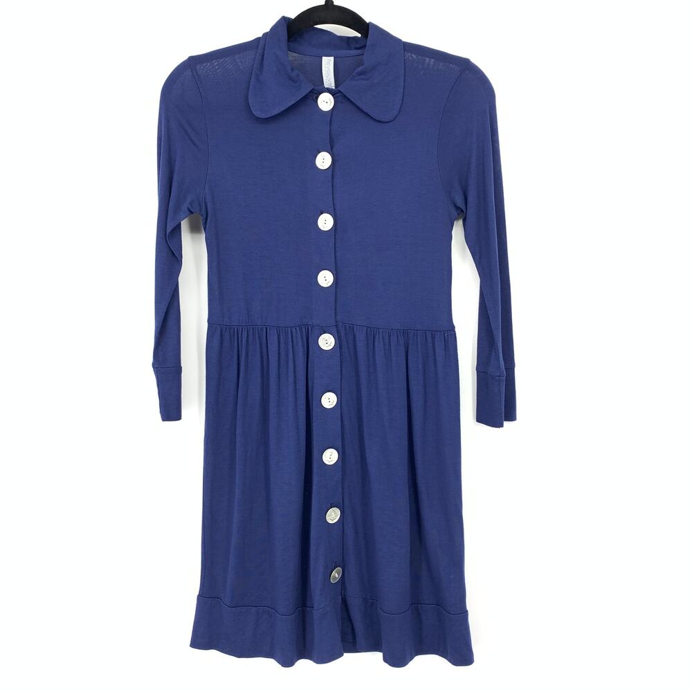 Revolver Los Angeles Mini Dress Womens Size XS Blue Silver Buttons Long Sleeve